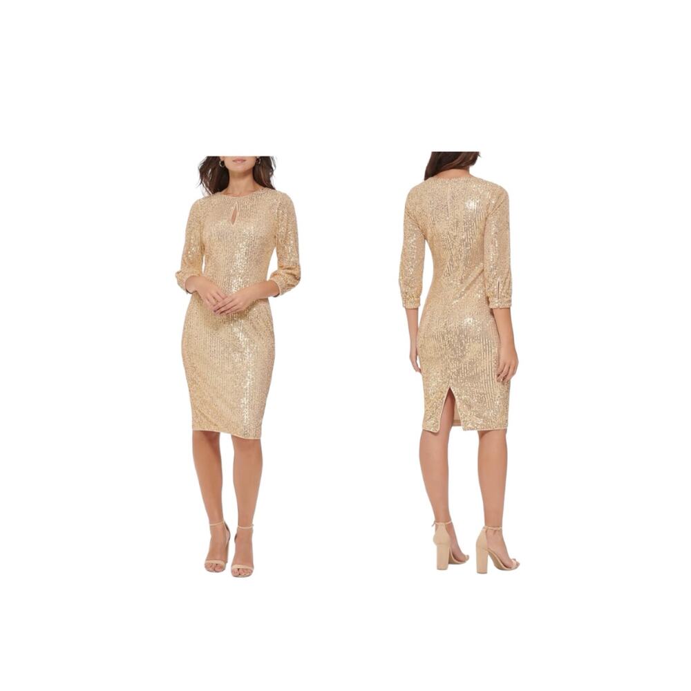 New kensie Women's Sequin Mesh Blouson Sleeve Dress Size 6